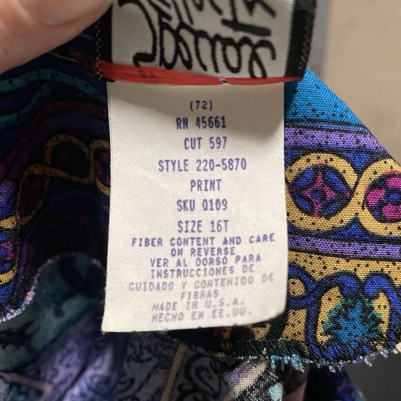 Vintage Special Effects Button Down Top 100% Rayon USA Made‎ Purple Blue Sz 16 T - Picture 6 of 9